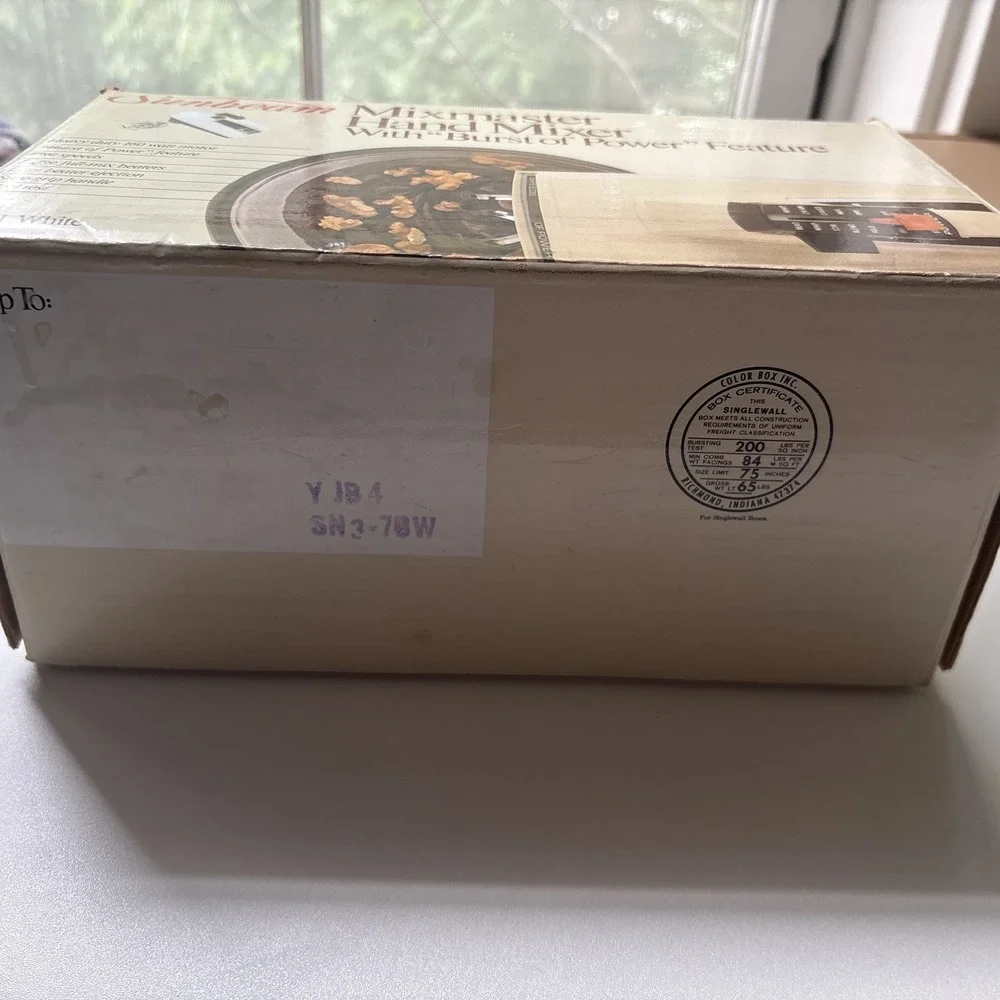 Vintage 1983 NEW Almond Sunbeam Mixmaster 5 Speed Hand Mixer With Burst Of Power